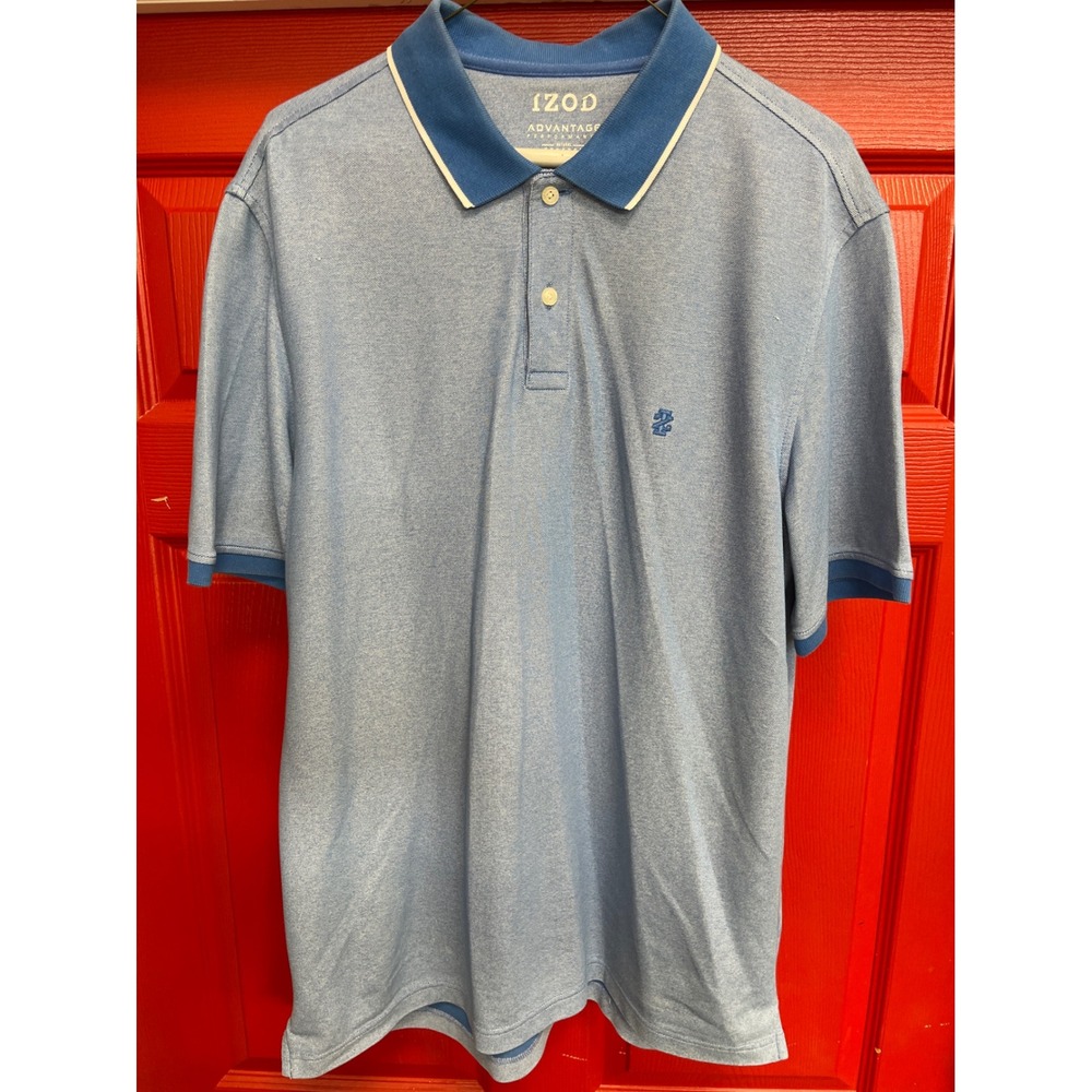 IZOD Advantage Performance Polo Shirt Mens Large Blue Short Sleeve Stretch Golf